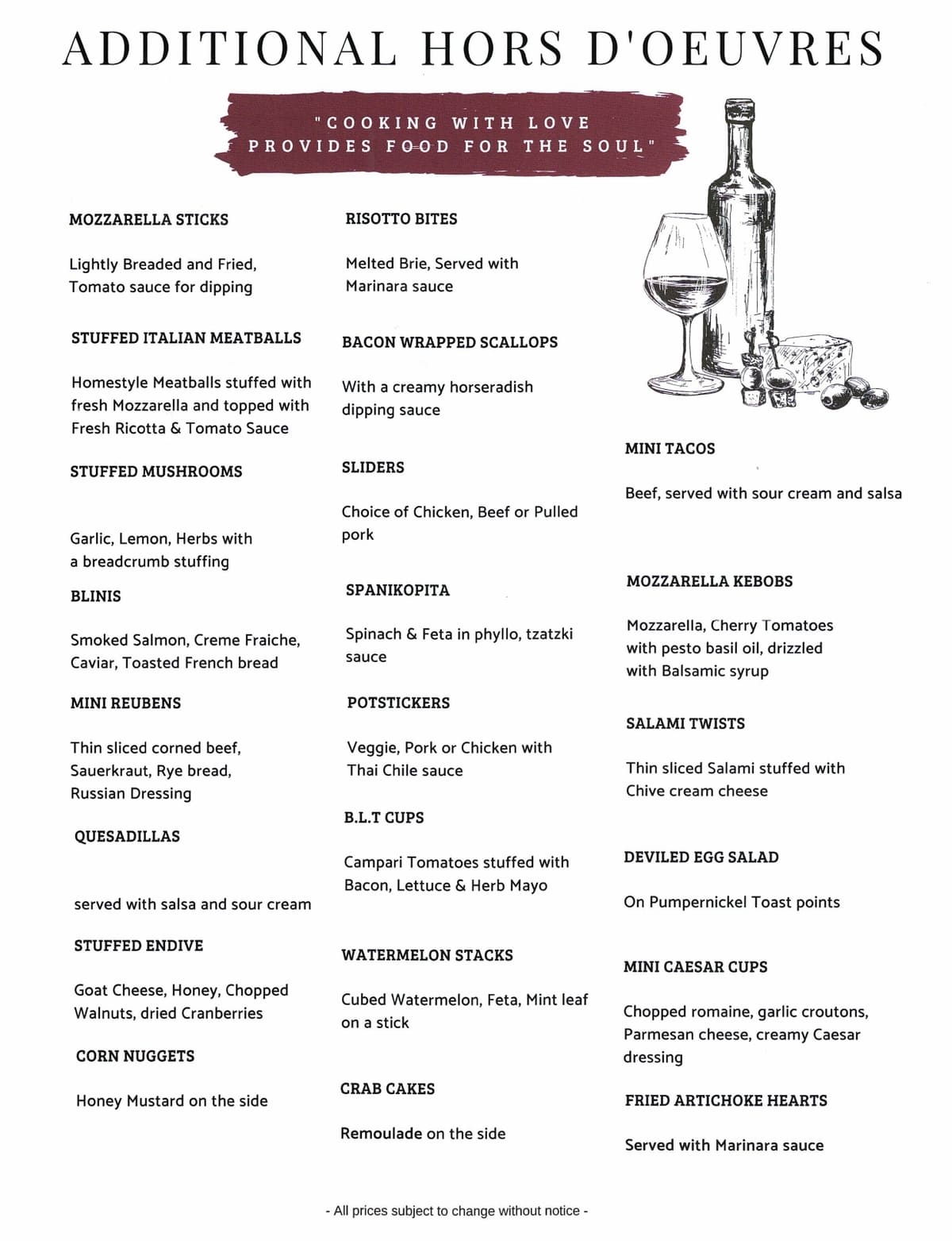Catering Menu - Additional Hors D'oeuvres
