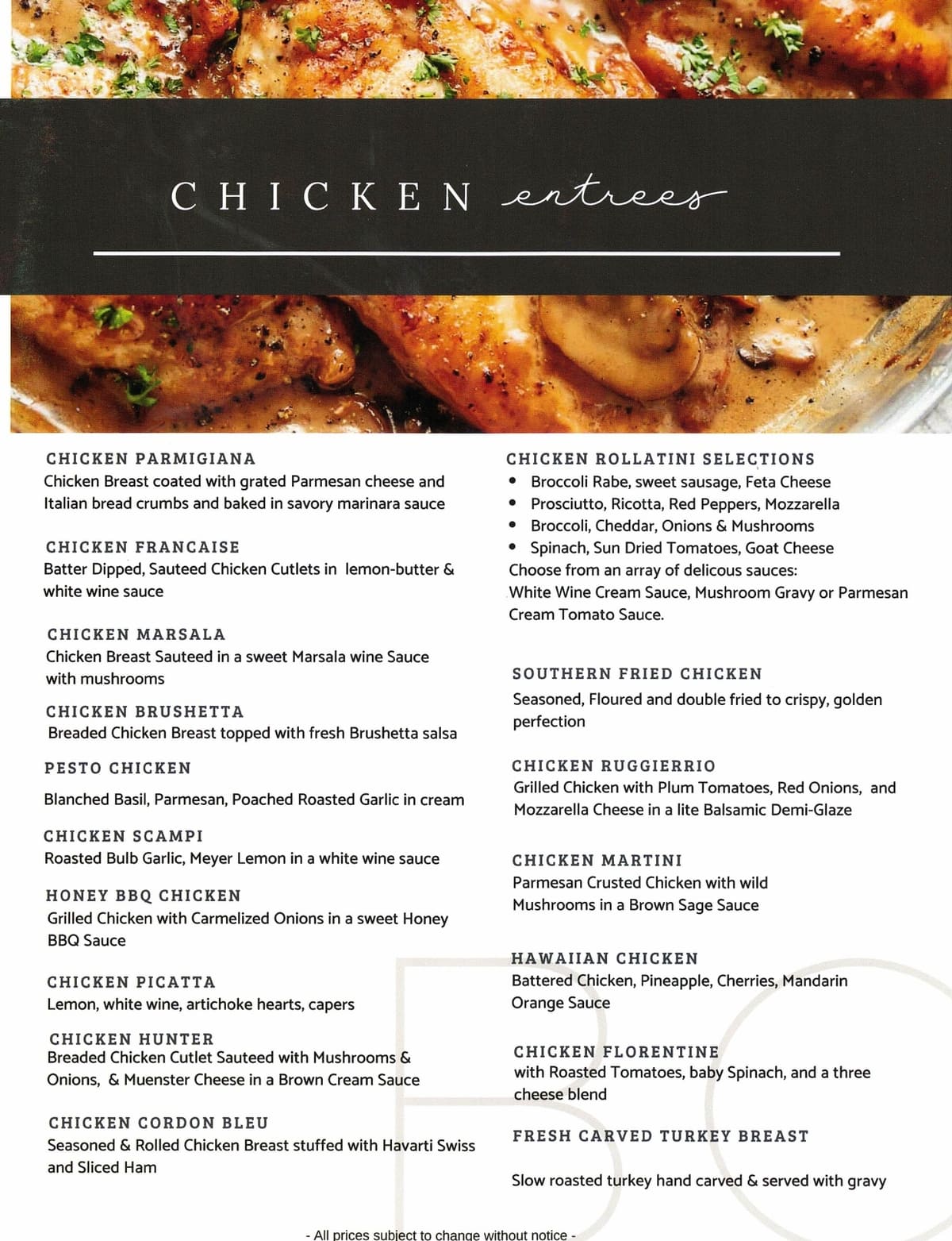Catering Menu - Chicken Entrees