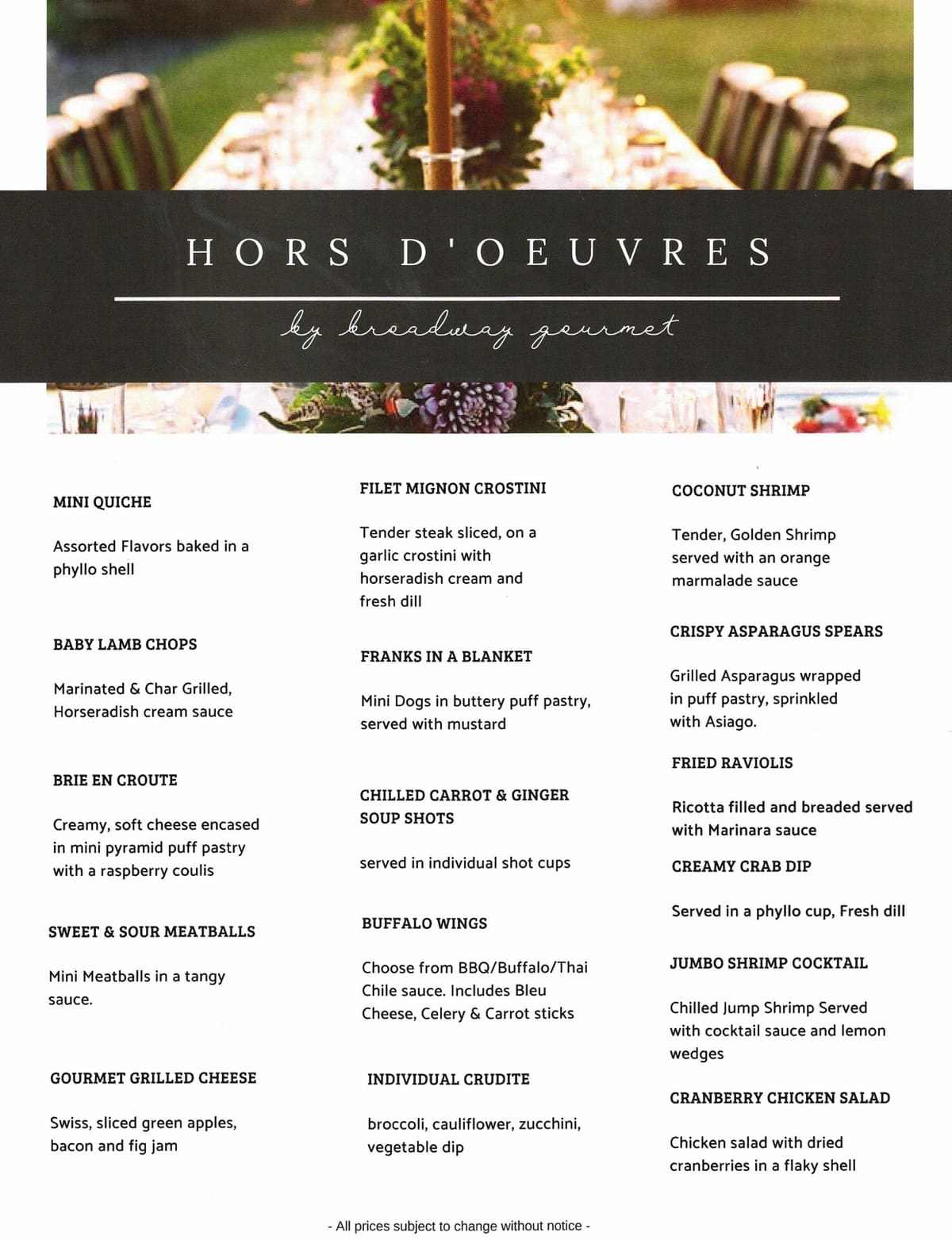 Catering Menu - Hors D'oeuvres